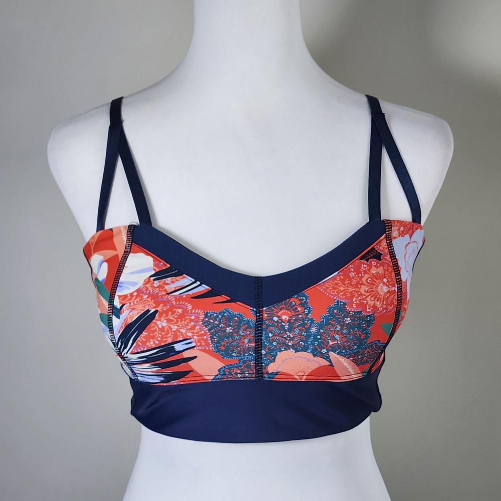 Hapari Soleil Bralette Bikini Top Womens Medium Navy Floral UPF 50+ Strappy Tank